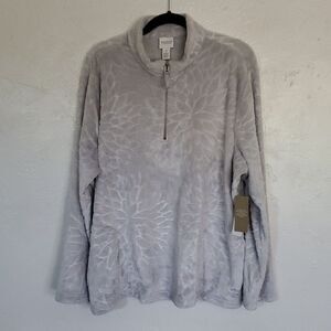 Chicos Weekends Gray Half-Zip Fleece Pullover With Pedal Pattern Size 3 Or XL